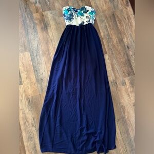 Sweetheart Elegant Navy Blue Maxi Dress